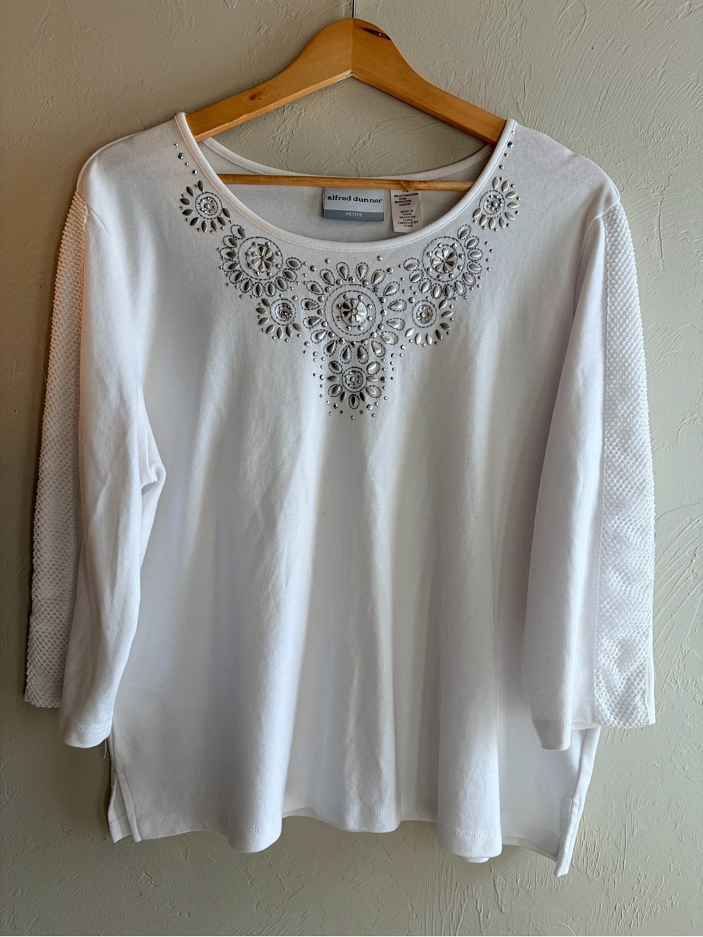 Alfred Dunner White Embellished Blouse – Romantic Classic Chic Scoop Neck Top